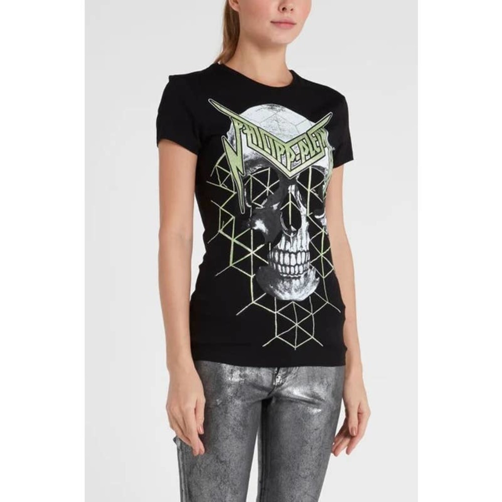 Philipp Plein NWT Studded Skull Graphic Crew Neck Casual T-Shirt Black Sz Small